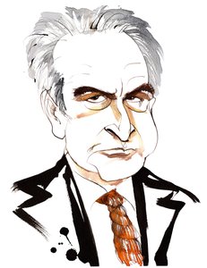 John Banville, Irish novelist and screenwriter; crime writer under the pen name Benjamin Black; caricature with noose tie